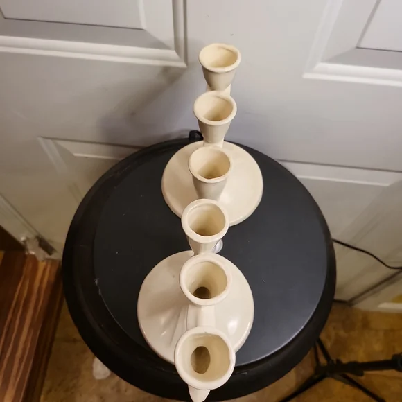 Vintage Porcelain  Bisque Japanese Matte Cream Candle Holders 6" - Picture 3 of 11